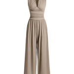 Women's Deep V-Neck Wide-Leg Jumpsuit – Fitted Waist Elegant Jumpsuit for Dinners & Parties