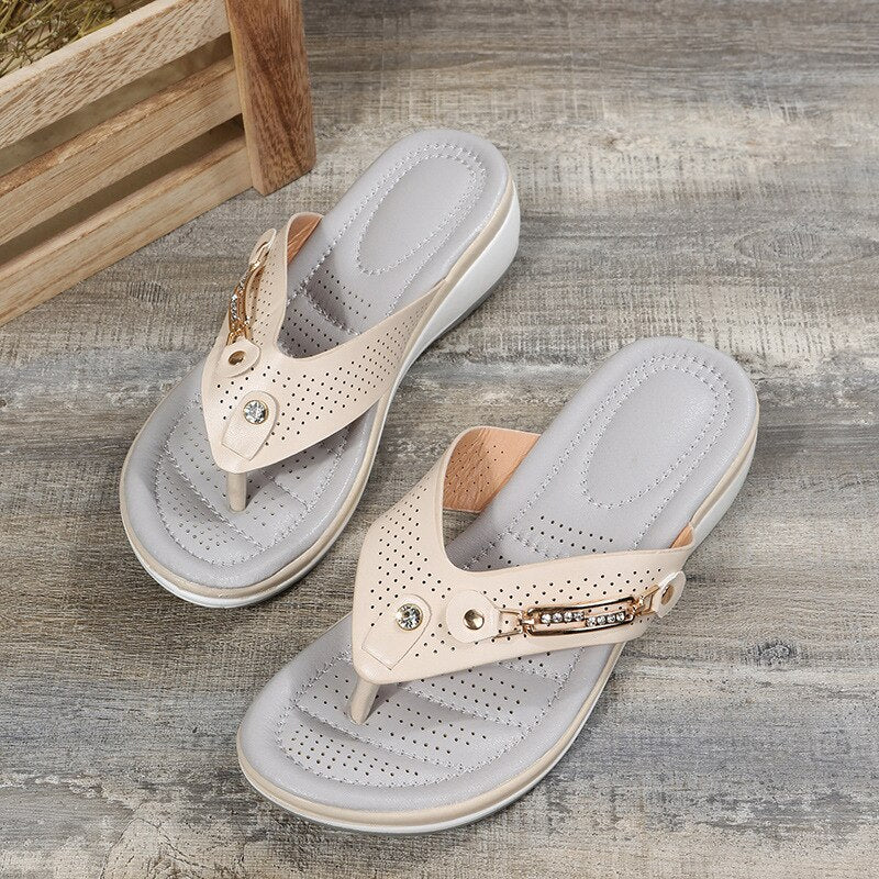 Women's Comfort Wedge Flip Flop Sandals – Cushioned Toe Post Summer Sandals