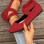Women's Pointed Toe Ballet Flats with Cross Ankle Straps – Matte Everyday Flat Shoes