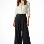 Women's Pleated Cropped Wide Leg Pants – High Waist Tailored Summer Pants