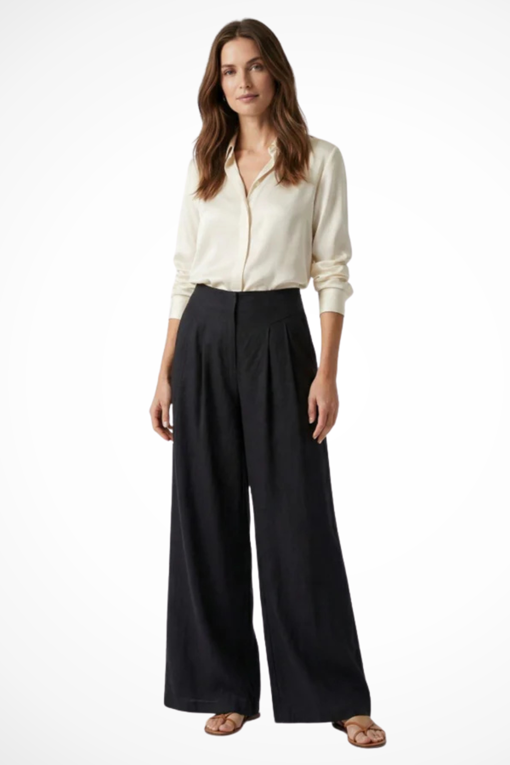 Women's Pleated Cropped Wide Leg Pants – High Waist Tailored Summer Pants