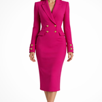 Women's Double Breasted Blazer Midi Dress with Gold Buttons – Tailored Work and Event Dress