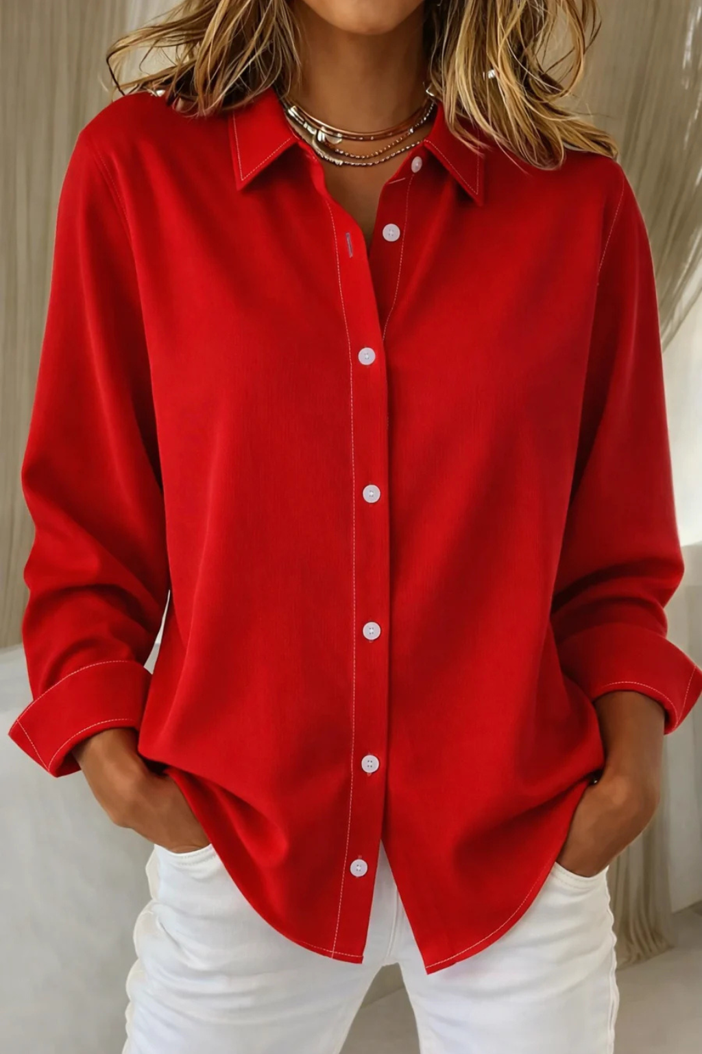 Women's Relaxed Fit Long Sleeve Button Down Shirt – Classic Collared Shirt for Work & Weekend