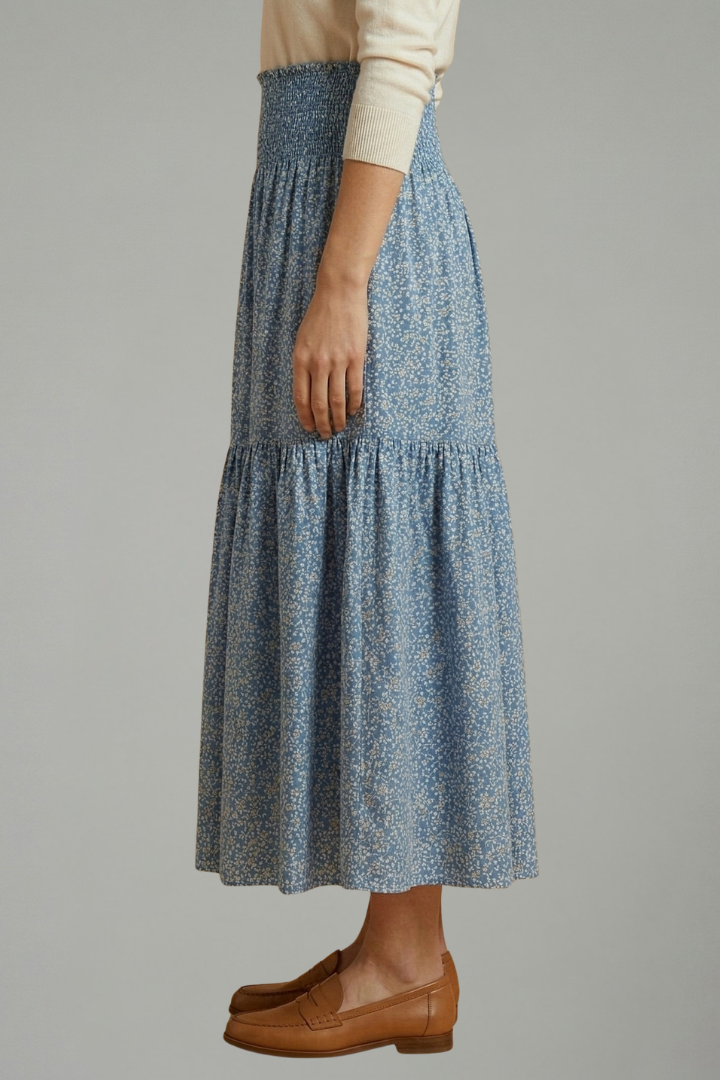 Women's Floral Skirt with Elastic Waistband – Lightweight Flowing Pull-On Summer Skirt