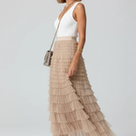Women's Layered Tulle Tiered Midi Skirt – High Waist Flared Skirt for Occasions