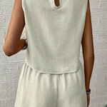 Women's Linen Crop Top & Shorts Set – Sleeveless Two-Piece Summer Outfit