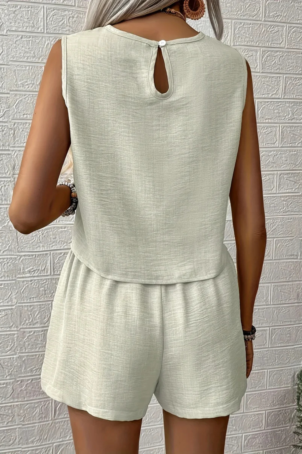 Women's Linen Crop Top & Shorts Set – Sleeveless Two-Piece Summer Outfit