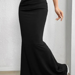 Women's High Waisted Ruched Mermaid Maxi Skirt – Fitted Occasion Skirt for Events