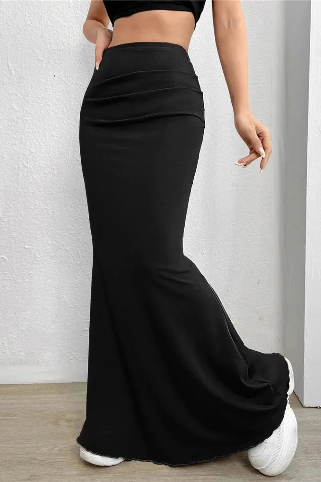 Women's High Waisted Ruched Mermaid Maxi Skirt – Fitted Occasion Skirt for Events