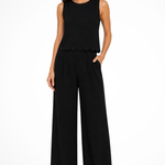 Women's Textured Scallop Hem Tie Back Top and Wide Leg Pants Set – Sleeveless Co-ord