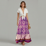 Women's Tiered Printed Maxi Skirt with Elastic High Waist – A-Line Spring Summer Skirt