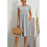 Women's Linen-Look Midi Dress – Relaxed Summer Day Dress for Brunch, Travel & Weekends