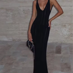 Women's Sleeveless Knit Maxi Dress – Deep V-Neck Fitted Summer Occasion Dress