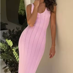 Women's Sleeveless Knit Maxi Dress – Deep V-Neck Fitted Summer Occasion Dress