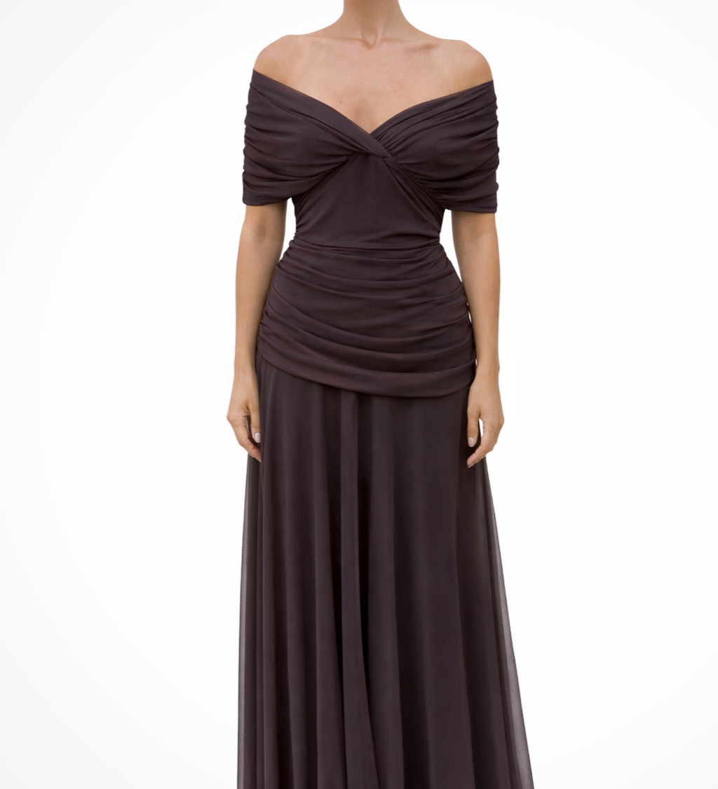 Women's Off-Shoulder Pleated Midi Dress – Fitted Bodice Summer Occasion Dress