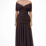 Women's Off-Shoulder Pleated Midi Dress – Fitted Bodice Summer Occasion Dress