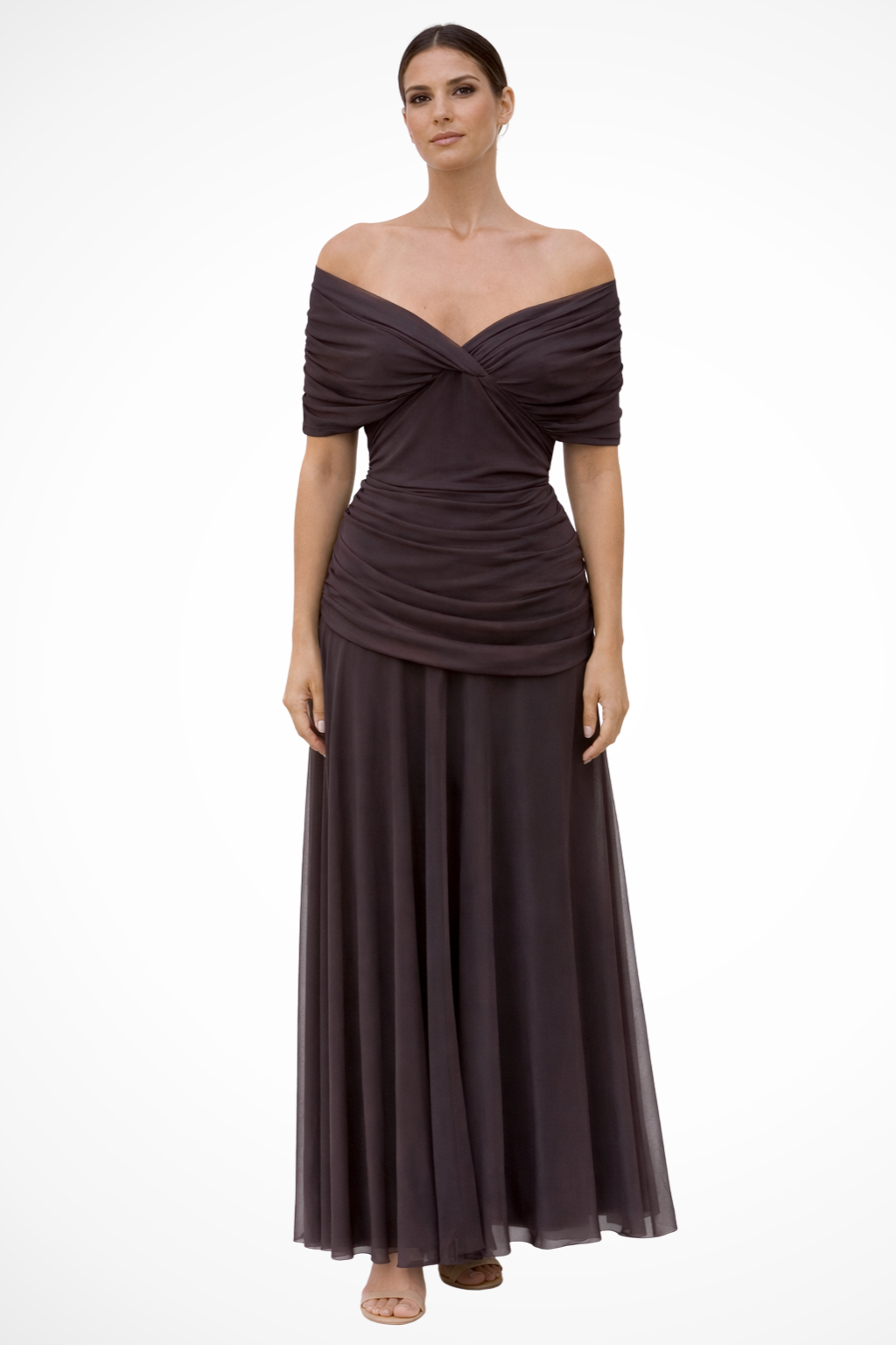 Women's Off-Shoulder Pleated Midi Dress – Fitted Bodice Summer Occasion Dress