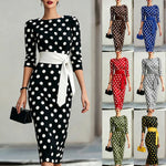 Women's Polka Dot Midi Dress – Elegant Day Dress for Brunch, Garden Parties & Race Days
