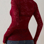 Women's Lace Long Sleeve Bodysuit with Plunge Neckline – Fitted Top for Evenings Out
