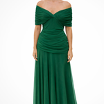 Women's Off-Shoulder Pleated Midi Dress – Fitted Bodice Summer Occasion Dress