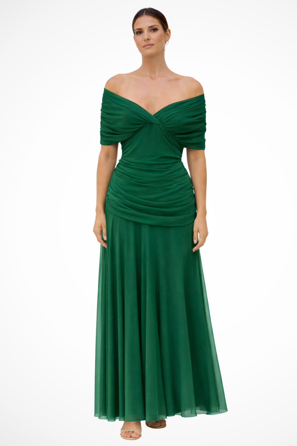 Women's Off-Shoulder Pleated Midi Dress – Fitted Bodice Summer Occasion Dress