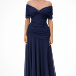 Women's Off-Shoulder Pleated Midi Dress – Fitted Bodice Summer Occasion Dress