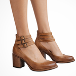 Women's Strappy Ankle Strap Block Heels with Buckles – Closed Toe Smart Casual Shoes