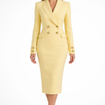 Women's Double Breasted Blazer Midi Dress with Gold Buttons – Tailored Work and Event Dress