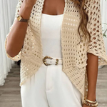 Women's Short Sleeve Crochet Cardigan – Open-Front Cropped Summer Cover-Up