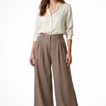 Women's Pleated Cropped Wide Leg Pants – High Waist Tailored Summer Pants