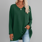 Women's V Neck Long Sleeve Top – Loose Fit Pull-On Everyday Top for Work & Weekend