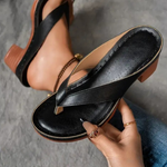 Women's Metallic Toe Post Block Heel Sandals – Casual Summer Flip Flop Style Sandals