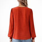 Women's Lace Applique V Neck Blouse with Balloon Sleeves – Dobby Chiffon Occasion Top