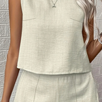 Women's Linen Crop Top & Shorts Set – Sleeveless Two-Piece Summer Outfit