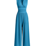 Women's Deep V-Neck Wide-Leg Jumpsuit – Fitted Waist Elegant Jumpsuit for Dinners & Parties