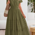 Women's Tiered Flutter Sleeve Maxi Dress – Flowing Summer Evening & Occasion Dress