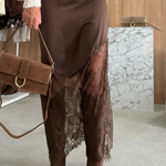 Women's Satin Asymmetric Maxi Skirt with Lace Hem – Elegant Skirt for Weddings & Evening Events