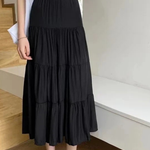 Women's High-Waist Tiered Maxi Skirt with Elastic Waist – Flowy Summer Skirt