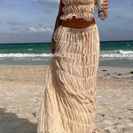 Women's Ruched Halter Crop Top and Maxi Skirt Set – Two-Piece Summer Co-Ord Outfit