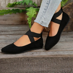 Women's Pointed Toe Ballet Flats with Cross Ankle Straps – Matte Everyday Flat Shoes