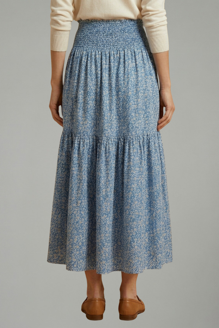 Women's Floral Skirt with Elastic Waistband – Lightweight Flowing Pull-On Summer Skirt