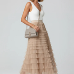 Women's Layered Tulle Tiered Midi Skirt – High Waist Flared Skirt for Occasions