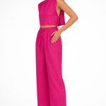 Women's Linen Two-Piece Set with Tie-Side Crop Top & Wide Leg Pants – Sleeveless Summer Co-Ord