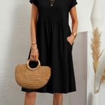 Women's Linen-Look Midi Dress – Relaxed Summer Day Dress for Brunch, Travel & Weekends