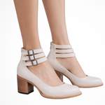 Women's Strappy Ankle Strap Block Heels with Buckles – Closed Toe Smart Casual Shoes