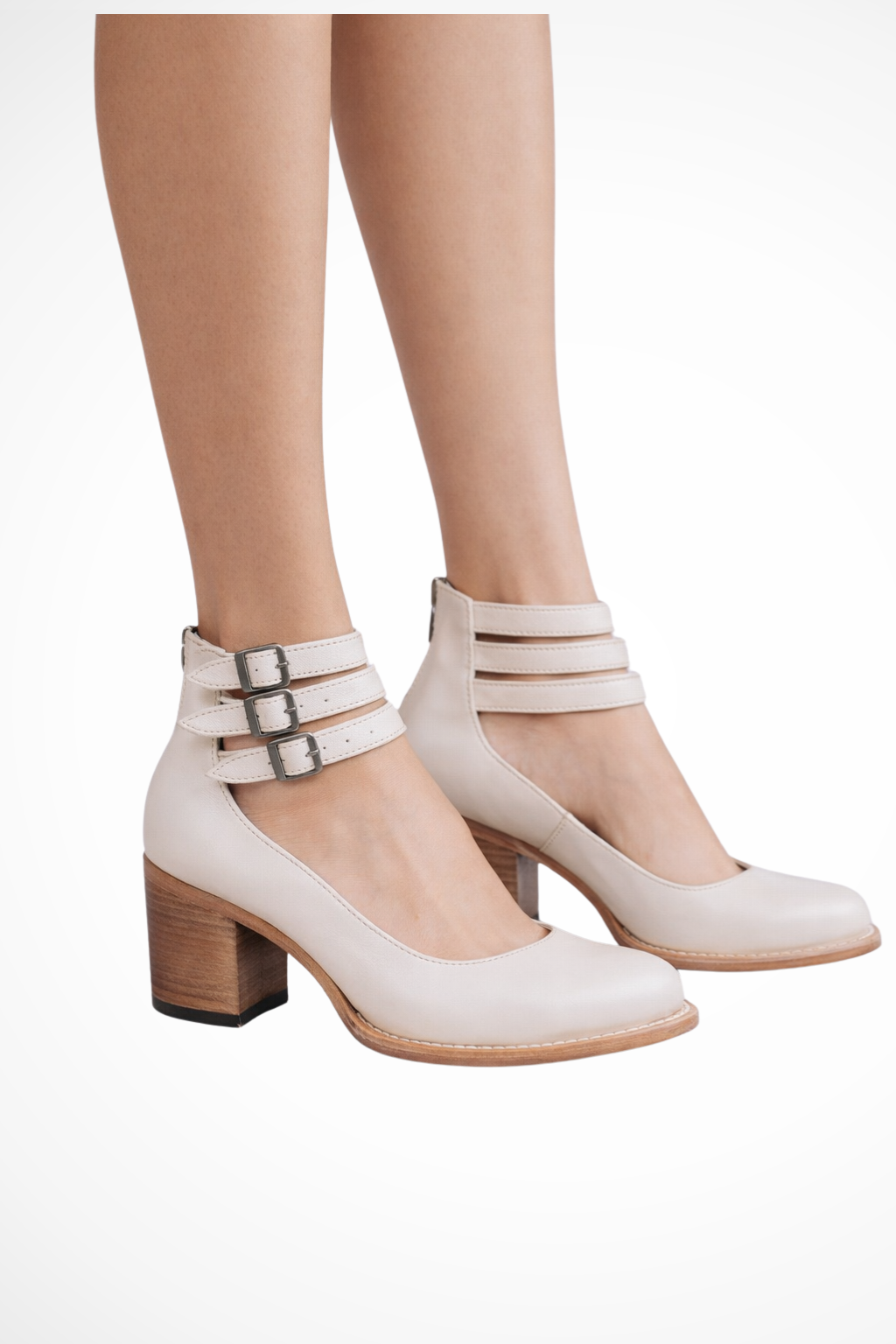 Women's Strappy Ankle Strap Block Heels with Buckles – Closed Toe Smart Casual Shoes