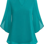 Women's V Neck Blouse with 3/4 Butterfly Sleeves – Flowing Top for Work & Dinner