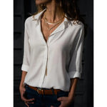 Women's Collared Button-Up Blouse with Long Sleeves – Lightly Fitted Classic Shirt for Work