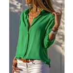 Women's Collared Button-Up Blouse with Long Sleeves – Lightly Fitted Classic Shirt for Work