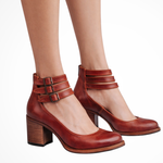 Women's Strappy Ankle Strap Block Heels with Buckles – Closed Toe Smart Casual Shoes